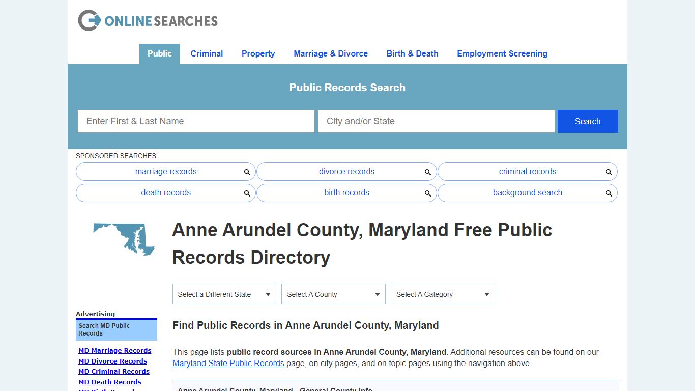 Anne Arundel County, Maryland Public Records Directory