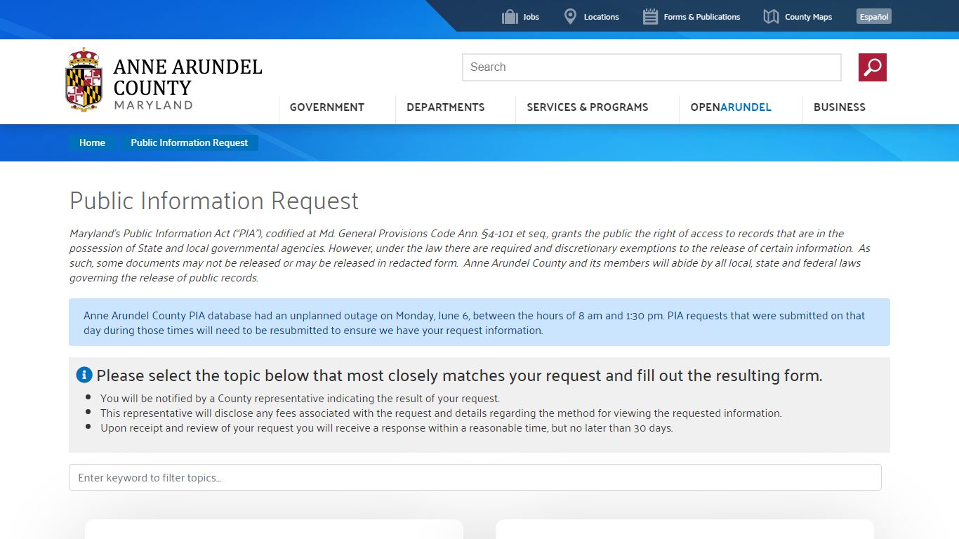 Public Information Request | Anne Arundel County, MD