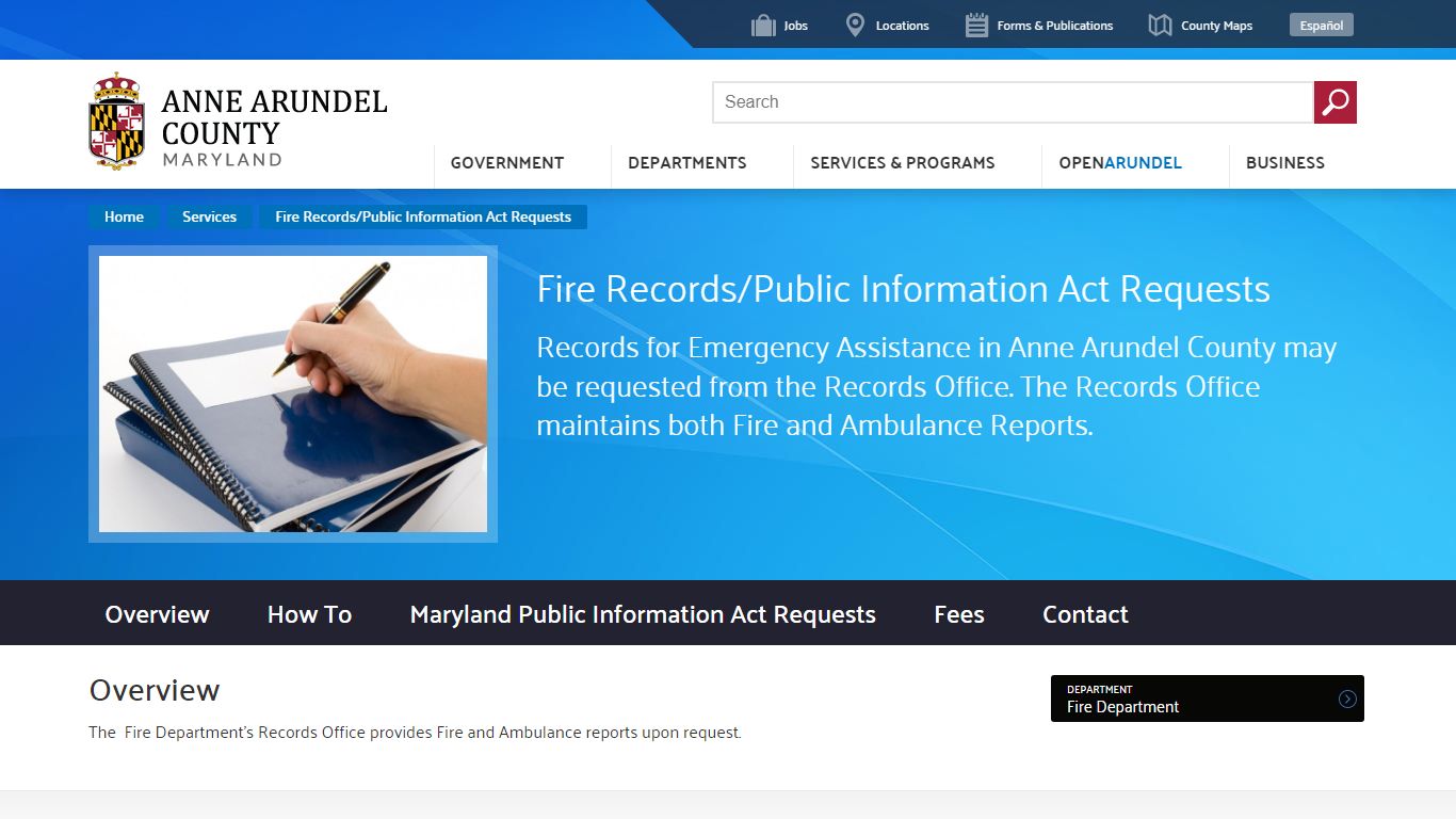 Fire Records/Public Information Act Requests | Anne Arundel County, MD